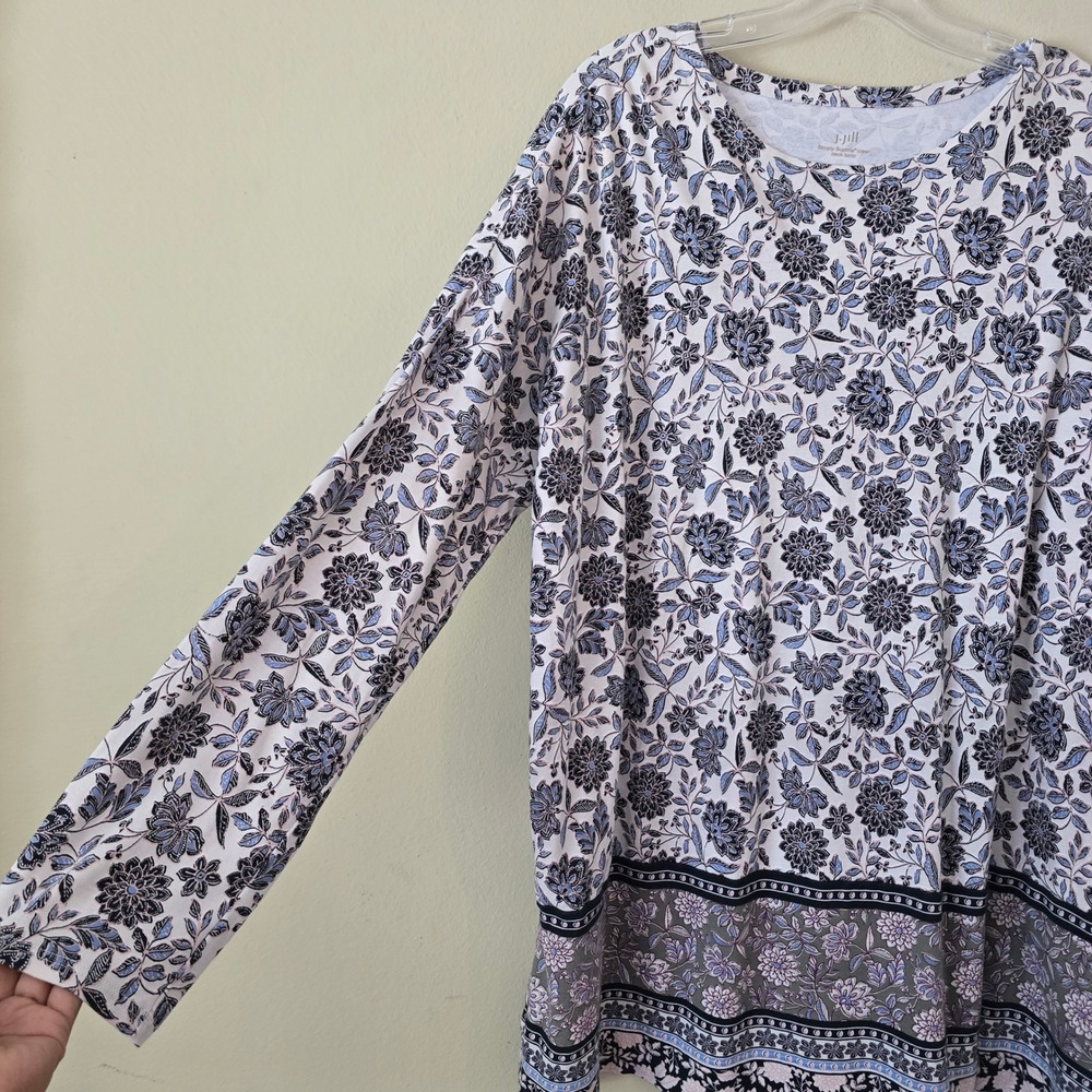 J. Jill Simply Supima Cotton Floral Crew Neck Tunic Top Blue White 2X Womens - Picture 3 of 8